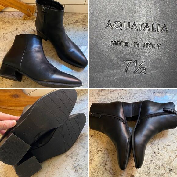 AQUATALIA $425 Fuoco Black Leather Italy Ankle Boot 7.5 EUC - Picture 1 of 16